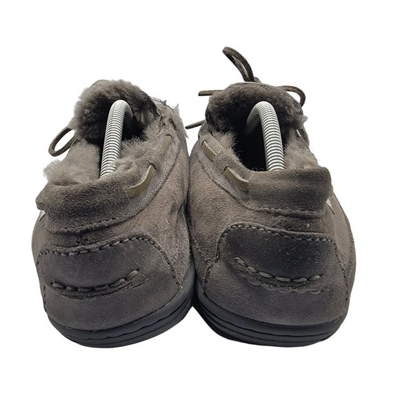 LL Bean Wicked Good Moccasin Mens 11M Slippers Grey Suede Shearling Lined 264593 main image 9